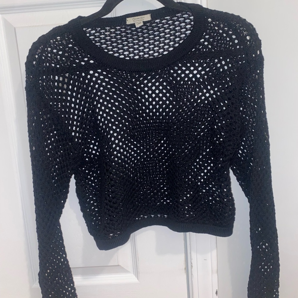 Sheer Black Crochet Women's Sweater